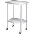 thumbnail image 1 of YUSAZENS Table de Rangement à Double Couche en Acier Inoxydable 201, Établi Mobile Chariot à Outils 12*24 Pouces+roues, 1 of 7