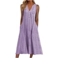 thumbnail image 2 of Cameland Robe Maxi Décontractée de Mode pour Femme Sans Manches à Col en V à Boutons à Rayures Imprimées avec Poches Violet m, 2 of 8