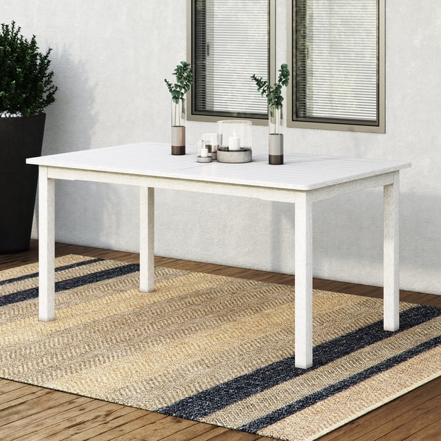 CorLiving Miramar Hardwood Rectangular Outdoor Dining Table with Slatted Top and Umbrella Hole, White