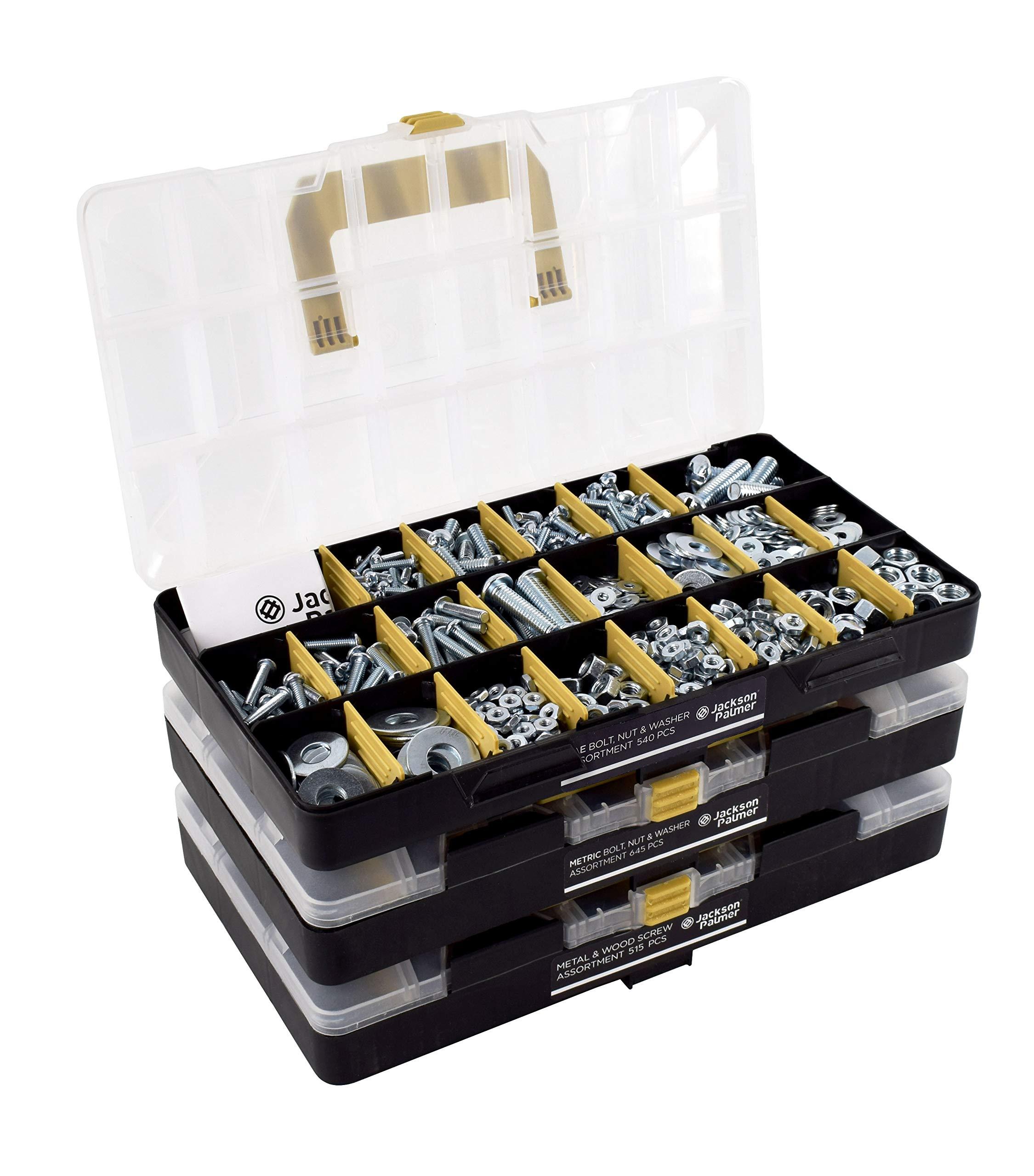 JACKSON PALMER 1,700 Piece Hardware Assortment Kit with Screws, Nuts, Bolts & Washers (3 Trays)