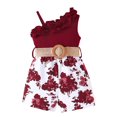thumbnail image 1 of LUOGENLI Robe Fillette Tout-Petits Été Volants Sans Manches Imprimés Floraux Robe Côtelée Vêtements Jupe Maxi Ensembles Filles Tenue 2 Pcs Floral Rouge 6-9 Mois, 1 of 8