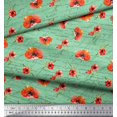 thumbnail image 3 of Soimoi Green Modal Satin Fabric Text & Poppy Floral Print Sewing Fabric Yard 42 Inch Wide, 3 of 3