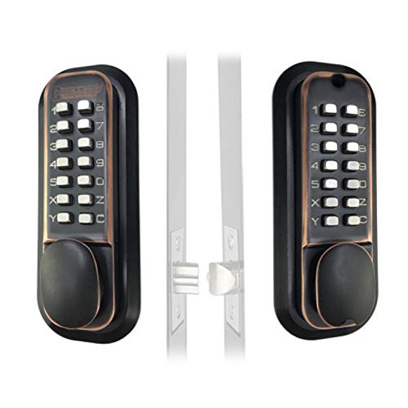 Serrure de Porte à Combinaison Mécanique Sans Clé avec Doubles Claviers pour Portails, Clôtures, Fenêtres - Sans Batterie Ni Besoin d'Alimentation (Bronze Huilé) - Pas un Pêne Dormant