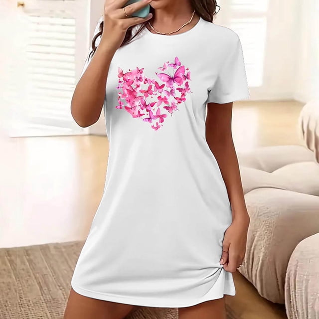 Mefallenssiah Nuisette Courte Surdimensionnée pour Femme, Mode, Imprimé sur la Poitrine, Manches Courtes