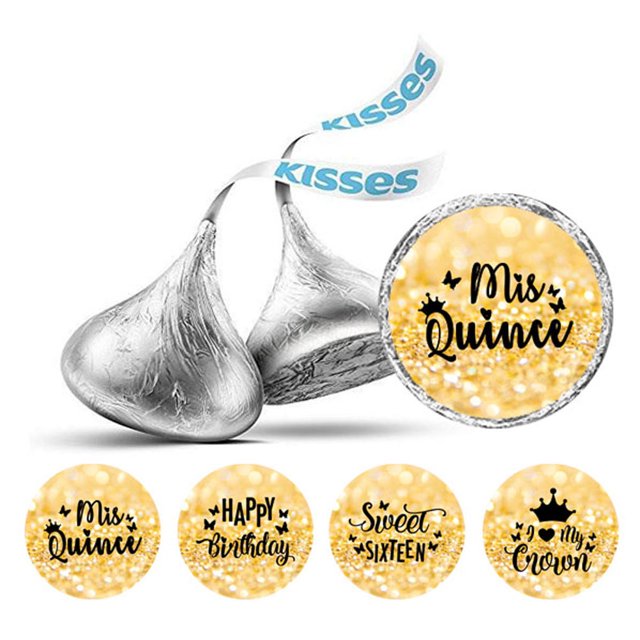 Darling Souvenir chocolate Candy Labels 190 Pcs Quinceanera Party Theme Stickers-Glitter Gold