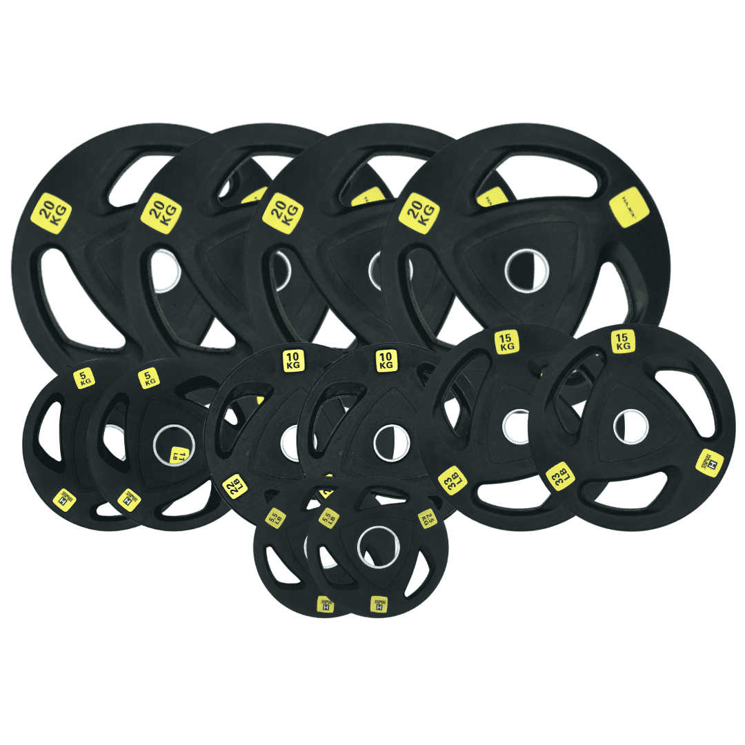 HAJEX Olympic Rubber Tri-Grip Plates Set 2 inch - 319LB Set - ( 5.5LB, 11LB, 22LB, 33LB, & 44LB)