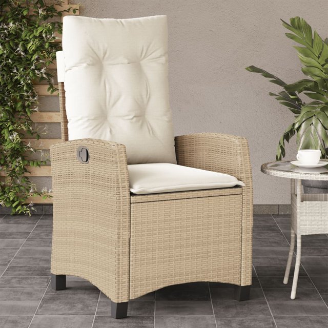 vidaXL Chaise de Jardin Inclinable avec Coussins Beige en Rotin Poly