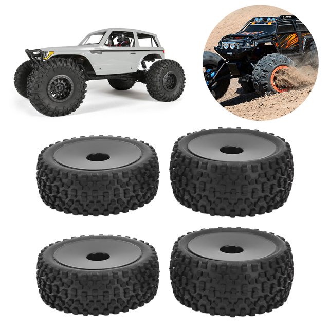 Domqga RC Front Rear Tires And Wheels, Strong Cushion 12mm Hex RC Wheels And Tires For 1/10 RC Off Road Car
