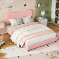 thumbnail image 3 of Boucle Upholstered Full Bed Frame - Soft Headboard, Soft Platform, Rounded Corners, Heavy Duty Wooden Slats, Noise-Free, Easy Assembly - Pink, Full Size, 3 of 26