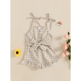 thumbnail image 2 of SUNSIOM Little Girls Summer Cami Jumpsuit Sleeveless Button Up Ruffle Trim Plaid Overalls with Belt, 2 of 6