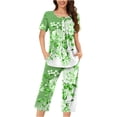 thumbnail image 1 of Ensembles pour Femmes Liquidation d'Été Ensemble de Pyjama à Manches Courtes pour Femmes 2 Pcs Ensemble de Nuit d'Été Imprimé Floral Boutons Col Ras du Cou Pantacourt Ensembles de Pjs Ensembles de Pyjama Mignons pour Femmes Nouveau Vert m, 1 of 5