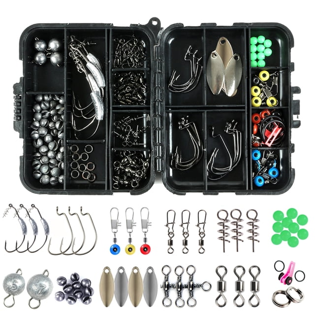 155pcs Fishing Accessories Kit Hooks Sinker Weights Fishing Swivels Snaps Fishing Tackle Set with Storage