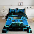 thumbnail image 2 of Blue Gaming Full Size Comforter Sets for Boys - Gamer Comforter Boys Full Size Bedding Set, Neon Lights Abstract Geometry Design Gamer Room Decor, 2 of 5
