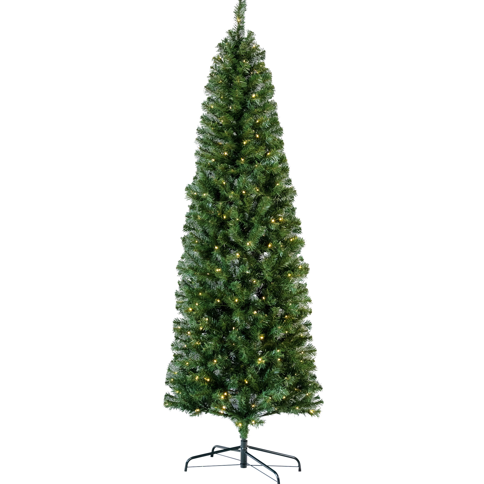 6.5FT Pre-Lit Pencil Christmas Tree, Artificial Christmas Trees 250 LED Lights with 8 Modes, Slim Christmas Decorations with 586 Branch Tips & Metal Stand for Holiday Home Decor