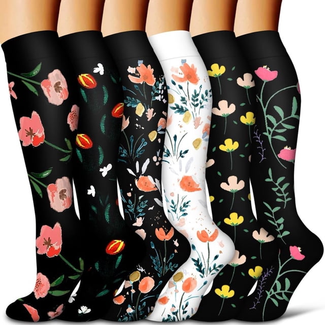 LOVEVER 6 Paires Bas de Compression pour Femmes et Hommes - Idéal pour la Circulation Course Athlétique Récupération Infirmière Voyage