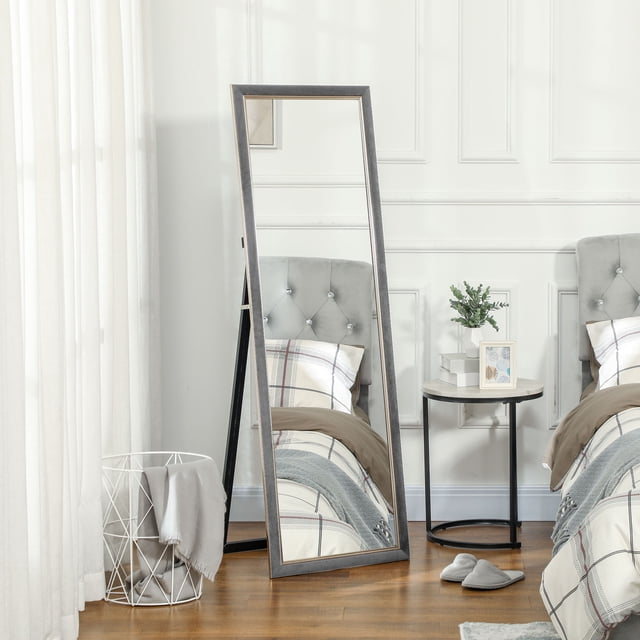 HOMCOM Full Length Mirror Standing Leaning Wall 64" x 21" Grey