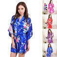 thumbnail image 2 of Coofit Womens Sleep Robe Half Sleeve Lounge Robe Night Sleepwear with Belt for Summer, 2 of 9