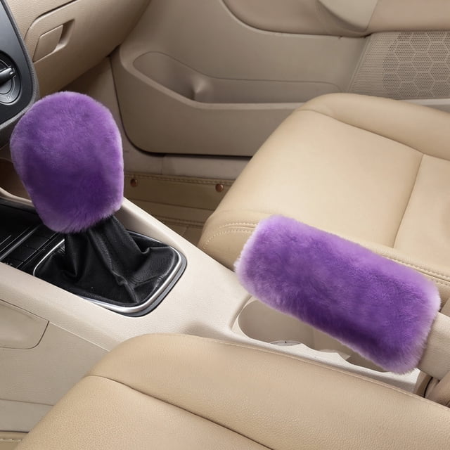 2Pcs Voiture Poignée de Frein à Main Couvre Levier de Vitesses Poignée de Couvercle Manche Peluche Hiver Doux Chaud Frein à Main