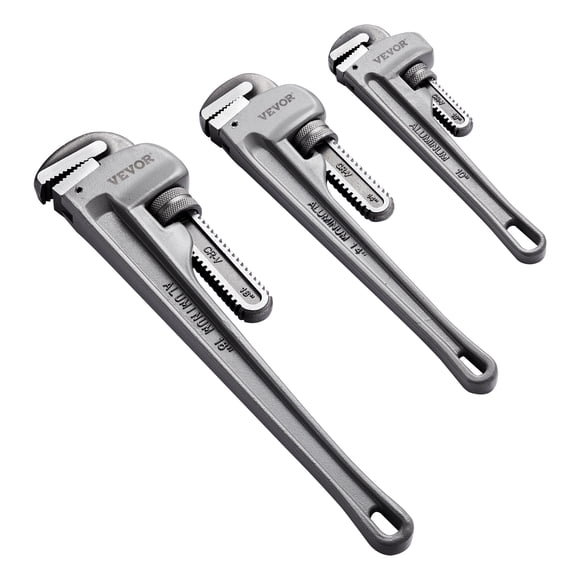 VEVOR 3-Piece Pipe Wrench Set, 10" 14" 18" Aluminum Straight Pipe Wrench, Adjustable Plumbing Wrench, with High Strength Jaw and Ergonomic Handle.