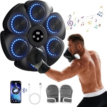 Boovnll Machine de Boxe Musicale, Équipement de Boxe Intelligent Bluetooth Amélioré, Machine de Boxe Musicale pour Adultes et Enfants avec Gants de Boxe Montés au Mur pour la Maison, le Bureau, le Gym, Machine de Boxe