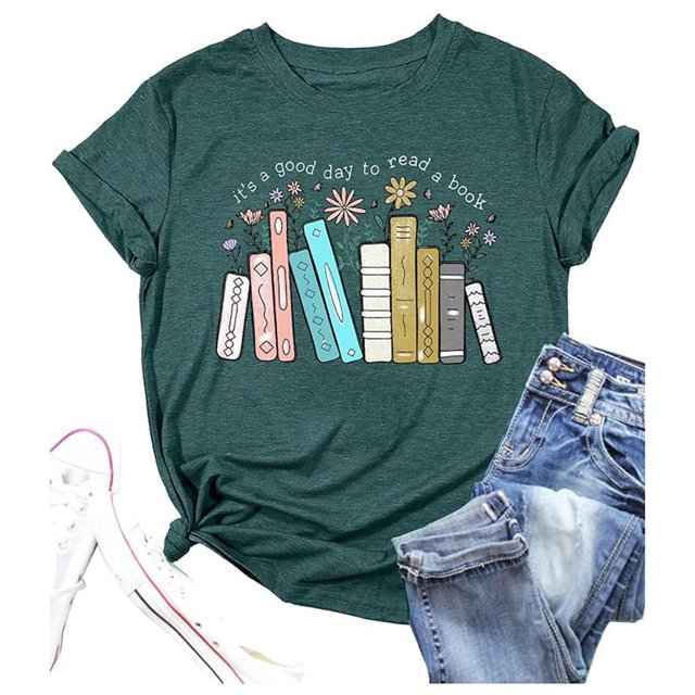 Hauts d'Été pour Femmes Imprimé Confortable et à la Mode T-Shirt à Manches Courtes Vert Foncé m