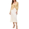 thumbnail image 2 of INSPIRE CHIC Women's Floral Lace Cardigans Tie Front Ruffled Hem Sheer Cropped Shrug Top L Beige, 2 of 6