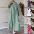 thumbnail image 1 of Gspmoly Robes d'Été pour Femmes, Robe Décontractée en Lin et Unie à Col en V pour le Printemps et l'Été avec Poches et Manches Longues, Robes de Vacances pour Femmes Économies, 1 of 6