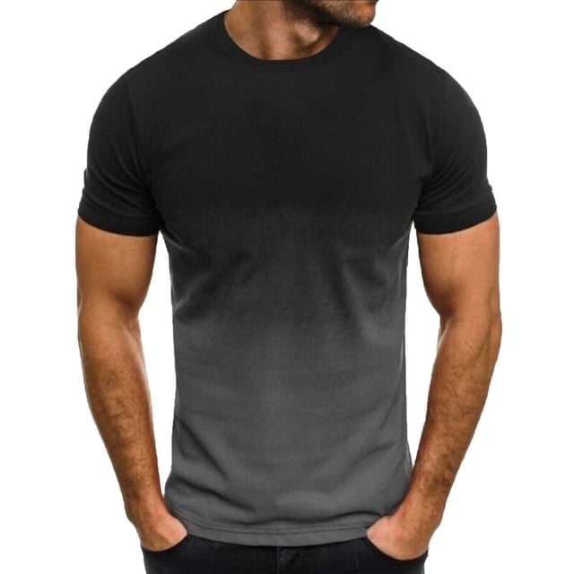 T-shirt à Col Rond Imprimé à Manches Courtes pour Hommes, design Dégradé Noir et Gris. Ce Haut Décontracté pour Homme Présente des Manches Courtes, une Épaisseur standard et une Coupe Confortable, Idéal pour le Quotidien, l'Extérieur et les Tenues Décontractées. Fabriqué en Coton, Il s'Agence Bien avec des jeans pour un Style Stylé.