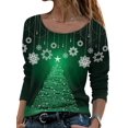 thumbnail image 1 of LUXUR T-shirt de Noël pour Femmes Col Rond Manches Longues T-shirt Ample Imprimé Flocon de Neige Tunique Blouse Verte 2TG, 1 of 2