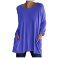 thumbnail image 1 of KIHOUT Hauts pour Femmes Printemps Hiver Nouveau Col Rond Manches Longues Ample Poche Couleur Unie Décontracté, 1 of 4