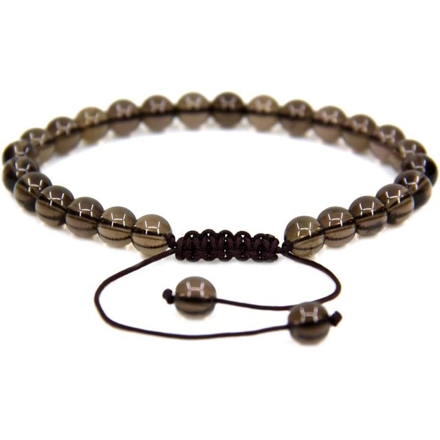 Bracelet Ajustable Unisexe en Perles Rondes de 6 mm en Quartz Fumé Naturel de Qualité A 7 Pouces