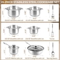 thumbnail image 2 of Stainless Steel Cookware Set - 15 Pieces Pots and Pans Nonstick Pot and Pan Set Includes 1 Frying Pans, 5 Pots, 6 Lids and 3 Utensils, with Stay Cooling Handle, Induction & Oven Safe, 2 of 5