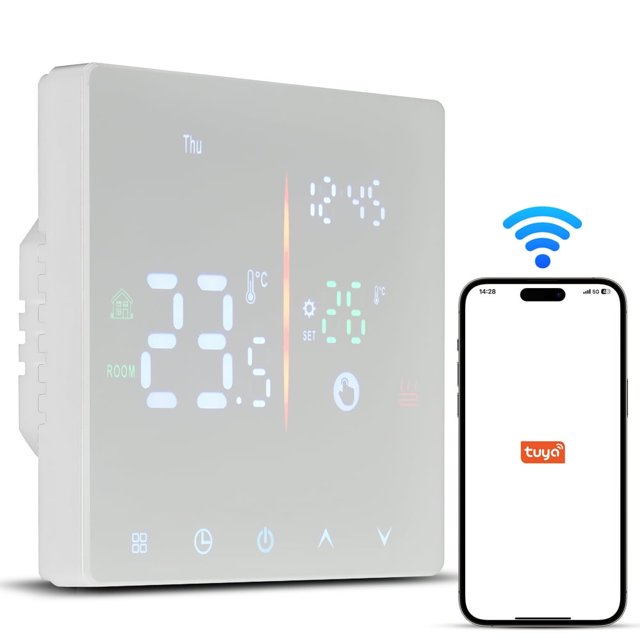 JUNWELL Smart Thermostat for Home WiFi Weekly Programmable Digital Thermostat Manual/Automatic Mode Tuya APP Control LCD Display Temperature Controller Digital Intelligent Thermostat for