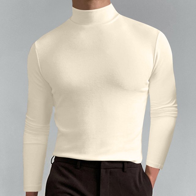 zanvin Chandail à Col Roulé Demi-Manches Longues pour Hommes, Basique, Ajusté, Beige, P
