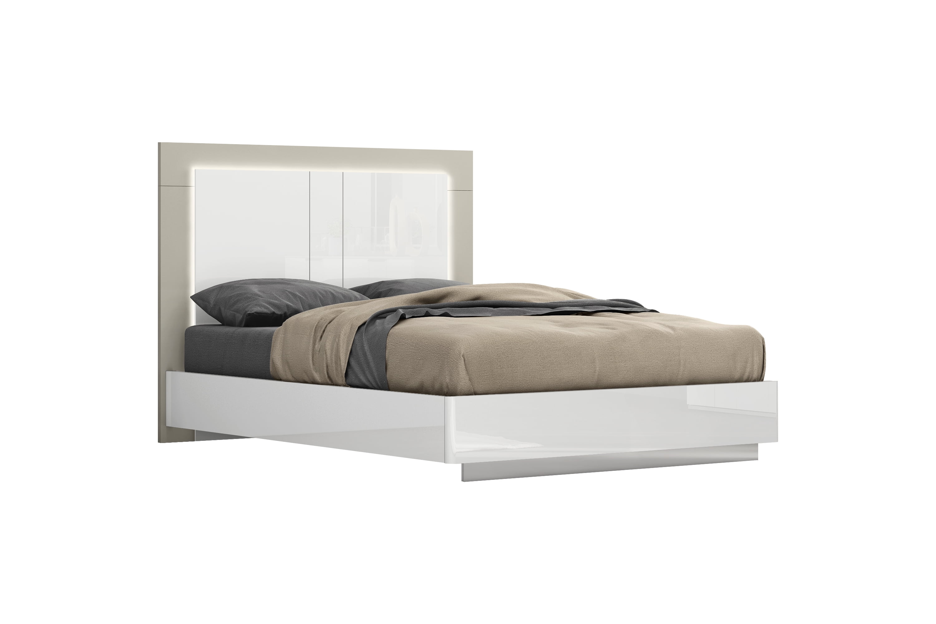 Lit pour adultes K-Living Harvey (format King Size) – Blanc et gris flanelle avec éclairage LED