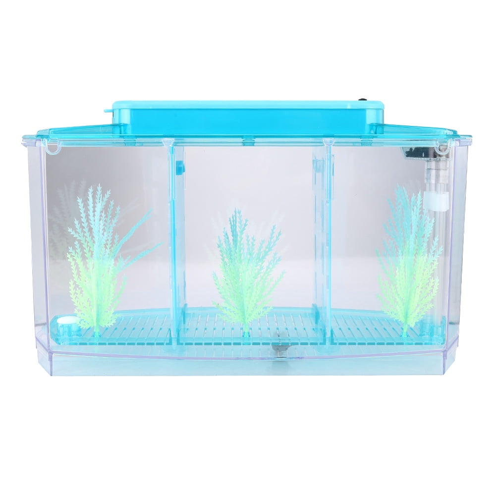 Betta Fish Tank, Adjustable Light Isolation Acrylic Small Aquarium with LED Light, Small Fish Tank Starter Kit, Beta Fish Tank with Water Change Valve for Office Home Room Decor [Blue]