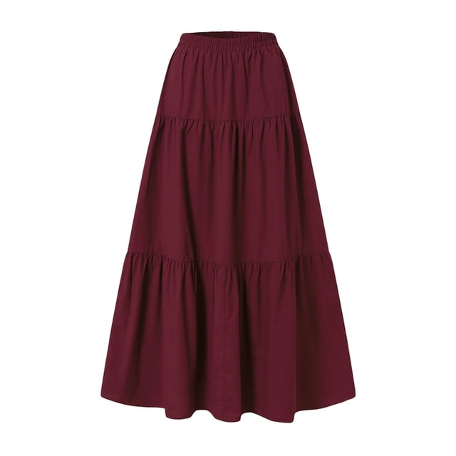 Wangsaura Jupes Maxi pour Femmes Décontractées Élastiques Taille Haute Évasées à Volants Fluides Robes Style Simple Bas