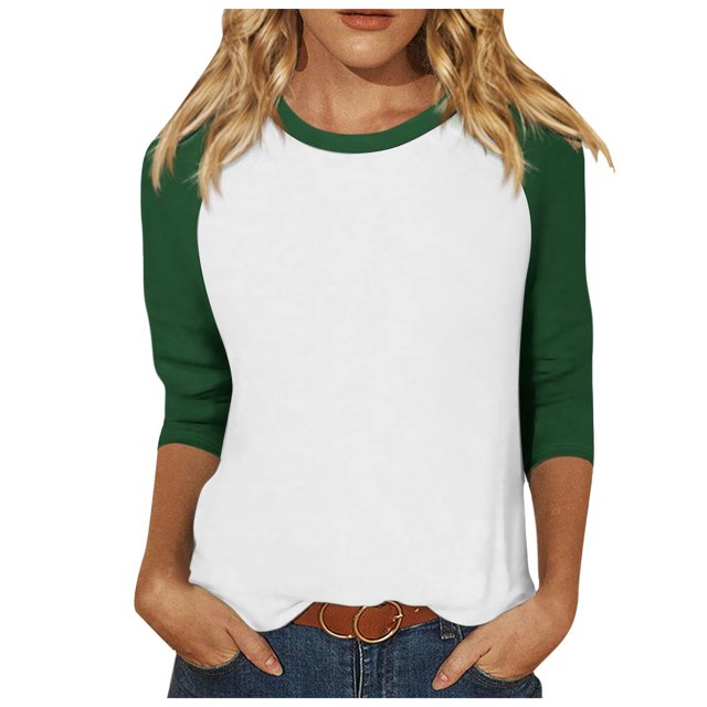 TSADFHJI Débardeurs Blancs pour Femmes avec Soutien-Gorge Intégré, Haut à Manches 3/4, Chemise Raglan Décontractée d'Été, Col Rond, TTG Vert