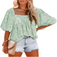 thumbnail image 1 of Womens Bell Sleeve Blouse Crewneck Lace Tops Floral Textured Babydoll Shirts, 1 of 4