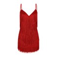thumbnail image 4 of Pompotops Mode Femme Aguichant Col en V Couleur Unie à Franges Robe Sans Manches Jupe Courte, 4 of 7