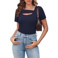 thumbnail image 4 of Lenpel T Shirts for Women Fashion Summer Short Sleeve Cutout Ribbed Knit Solid Color Slim Basic Tees Going out Tops, 4 of 7
