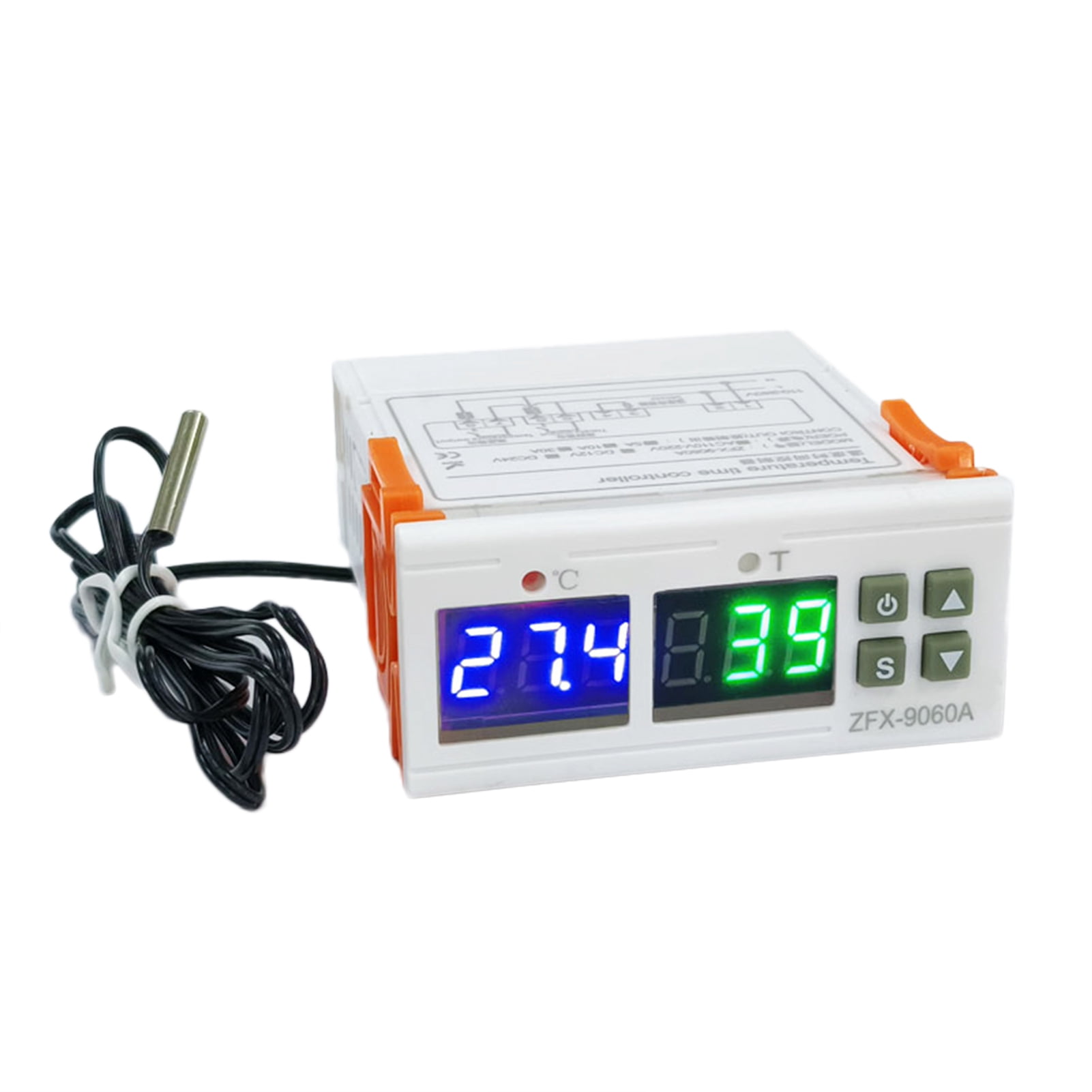 yeacher ZFX-9060A Digital Temperature Controller with Timer, Heating/Cooling Control, High/Low Temp Alarm, Data Lock, White, DC12V-10A, Flame Retardant ABS, 85x75x34mm