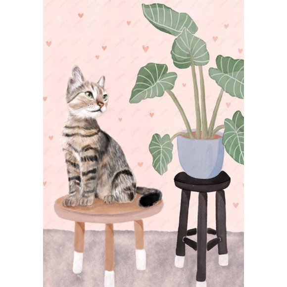 Greenery & Black Cat Peinture Diamant 5D DIY - Kit de Peinture Diamant DIY, Décoration Maison Art; Taille : 30 x 40 cm (Cadre Non Inclus)