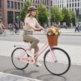 thumbnail image 4 of Gymax 26-Inch Beach Cruiser Bike w/Adjustable Seat Woven Basket & Rear Rack Pink, 4 of 9