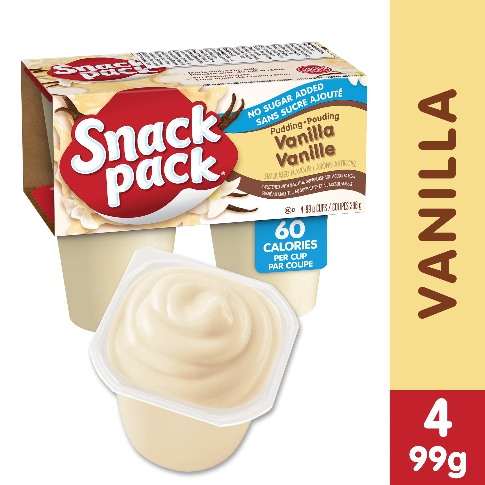 Snack Pack® Coupes de Pouding à la Vanille Sans Sucre Ajouté