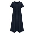 thumbnail image 4 of Yuyuzo Robe Maxi en Coton et Lin pour Femmes à Manches Courtes, Col en V, Longue Robe Décontractée Ample et Fluide avec Poches, 4 of 6