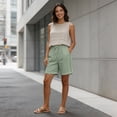 thumbnail image 4 of LVHAOGJOB Womens Cottton Linen Shorts Elastic Waist Plus Size Summer with Pockets Solid Color Drawstring Shorts Pants for Ladies Loose, 4 of 9