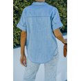thumbnail image 3 of Women's Blue Turn-down Collar Short Sleeve Denim Shirt, 3 of 15