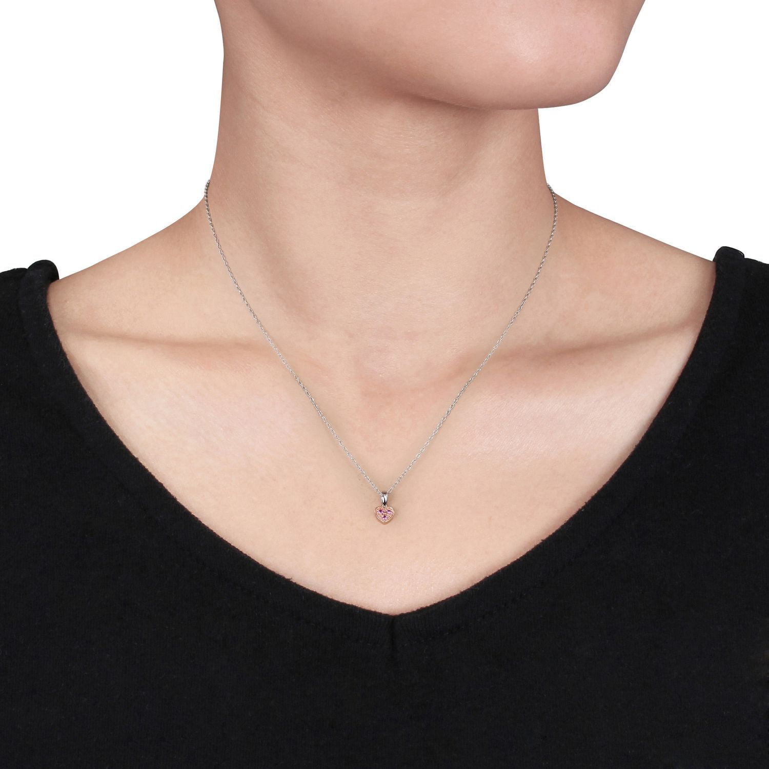 Cutie Pie Jewels Created Pink Sapphire Two-Tone Sterling Silver Girls' Heart Pendant, 18"