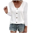 thumbnail image 1 of IROINID en Solde Chemises Grande Taille pour Femmes Col Rond Manches Longues Confortables Bouton Col Rond T-shirt Uni Blouse, Blanc, 1 of 6